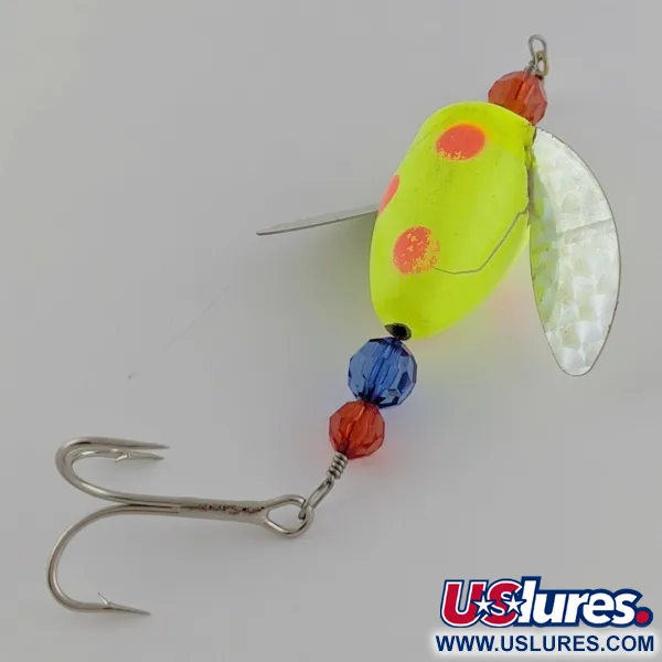 Vintage Yakima Bait Worden's Spin-n-Glo, 1/4oz orange/yellow spinning lure #24081