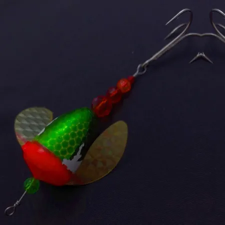 Vintage Yakima Bait Worden's Spin-n-Glo, 1/4oz green/red spinning lure #24082