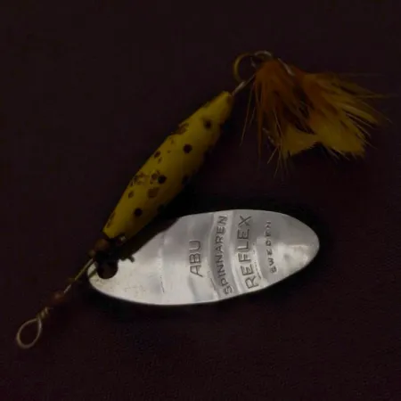 Vintage Abu Garcia Spinnaren Reflex, 3/16oz nickel/yellow spinning lure #24084