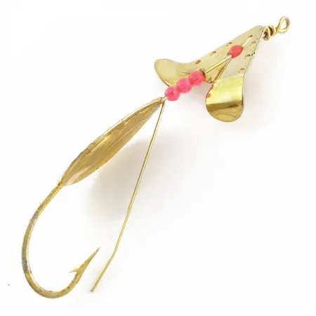 Vintage Lindy / Little Joe Lindy Skitter-Buzz Weedless , 1/4oz red/gold fishing spoon #24094
