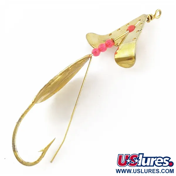 Vintage Lindy / Little Joe Lindy Skitter-Buzz Weedless , 1/4oz red/gold fishing spoon #24094