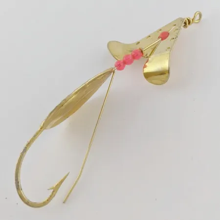 Vintage Lindy / Little Joe Lindy Skitter-Buzz Weedless , 1/4oz red/gold fishing spoon #24094