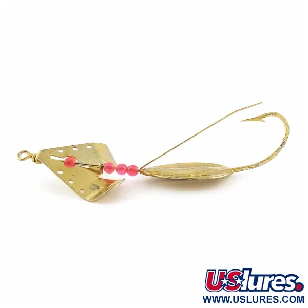 Vintage Lindy / Little Joe Lindy Skitter-Buzz Weedless , 1/4oz red/gold fishing spoon #24094
