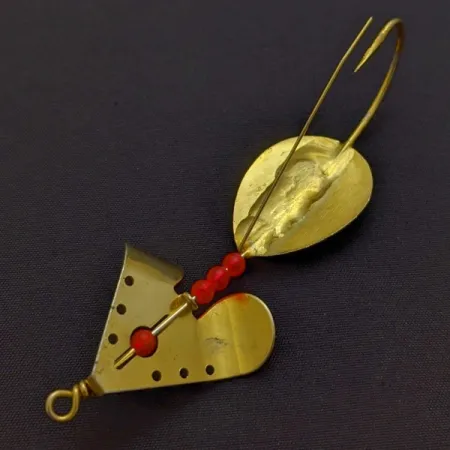 Vintage Lindy / Little Joe Lindy Skitter-Buzz Weedless , 1/4oz red/gold fishing spoon #24094