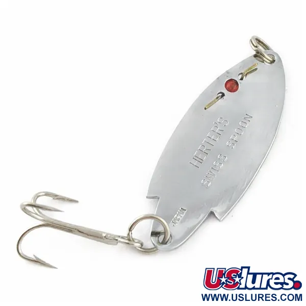 Vintage  Herter's Swiss Spoon (Japan), 1/4oz nickel/red eyes fishing spoon #24099