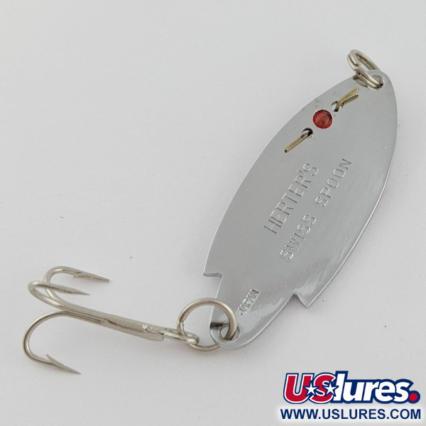 Vintage    Herter's Swiss Spoon (Japan), 1/4oz nickel/red eyes fishing spoon #24099