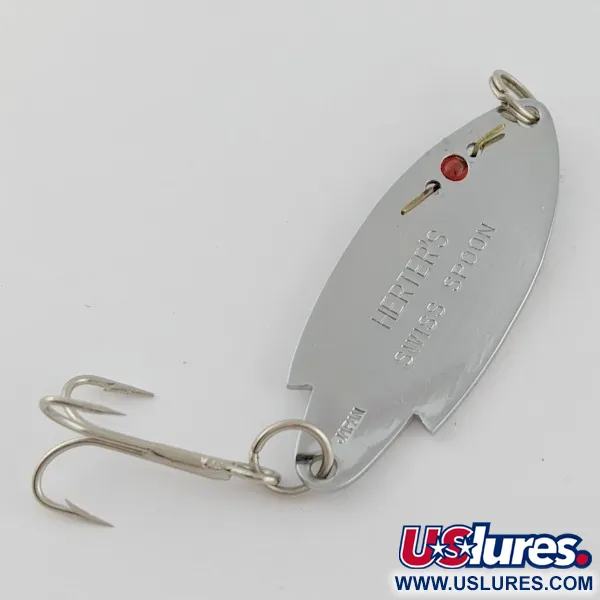 Vintage  Herter's Swiss Spoon (Japan), 1/4oz nickel/red eyes fishing spoon #24099