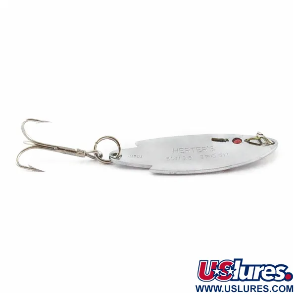 Vintage  Herter's Swiss Spoon (Japan), 1/4oz nickel/red eyes fishing spoon #24099