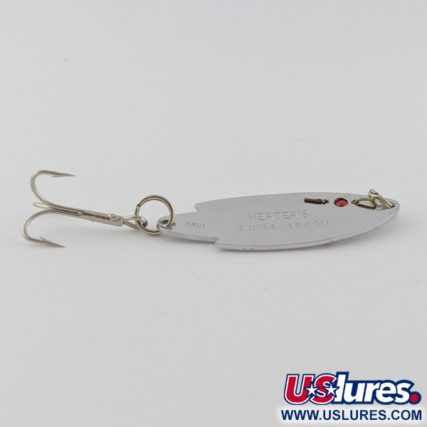 Vintage    Herter's Swiss Spoon (Japan), 1/4oz nickel/red eyes fishing spoon #24099