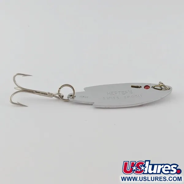 Vintage  Herter's Swiss Spoon (Japan), 1/4oz nickel/red eyes fishing spoon #24099
