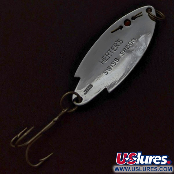Vintage    Herter's Swiss Spoon (Japan), 1/4oz nickel/red eyes fishing spoon #24099