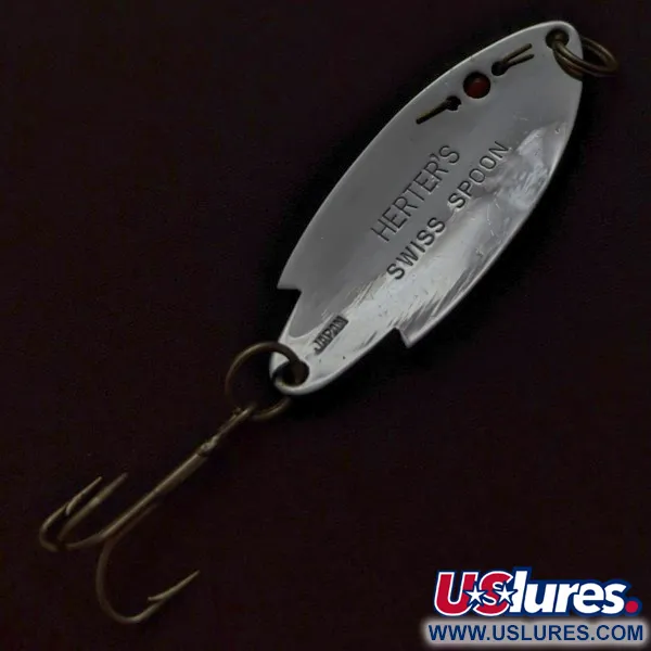 Vintage  Herter's Swiss Spoon (Japan), 1/4oz nickel/red eyes fishing spoon #24099