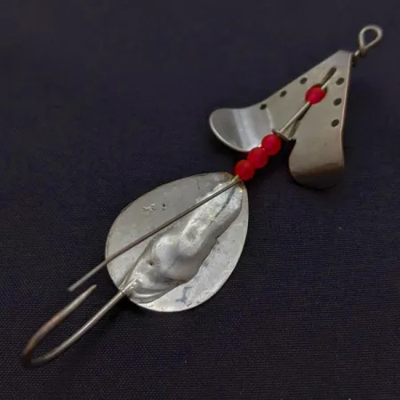 Vintage Lindy / Little Joe Lindy Skitter-Buzz Weedless , 1/4oz Red/Nickel fishing spoon #24146