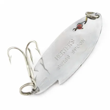 Vintage  Herter's Swiss Spoon (Japan), 1/4oz nickel/red eyes fishing spoon #24161