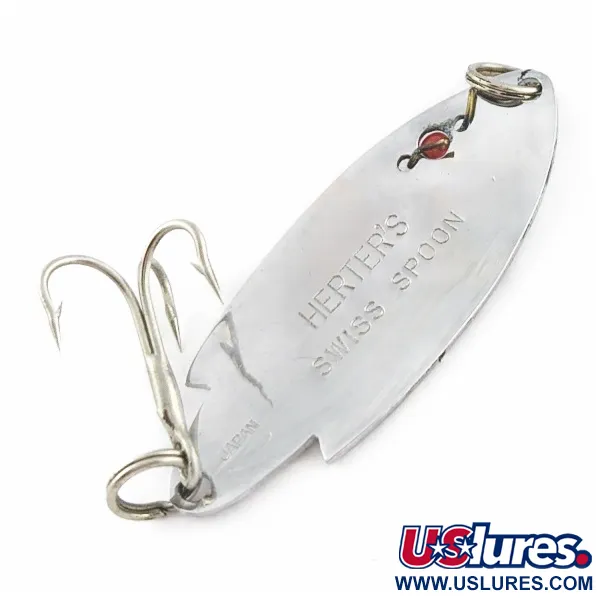 Vintage    Herter's Swiss Spoon (Japan), 1/4oz nickel/red eyes fishing spoon #24161