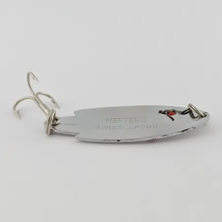 Vintage  Herter's Swiss Spoon (Japan), 1/4oz nickel/red eyes fishing spoon #24161