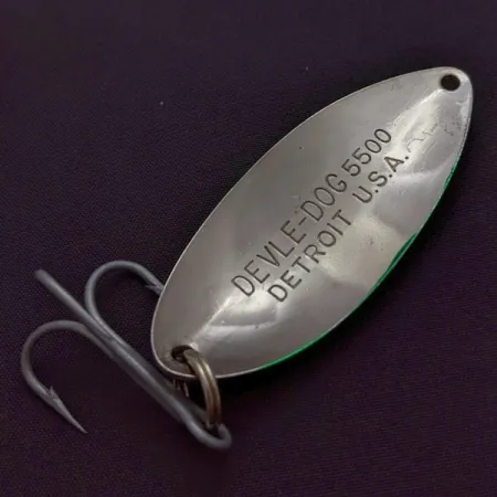 Vintage Eppinger Dardevle Devle Dog  Detroit (1980 s), 3/4oz Nickel/Green fishing spoon #24199