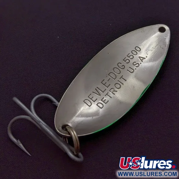 Vintage  Eppinger Dardevle Devle Dog  Detroit (1980 s), 3/4oz Nickel/Green fishing spoon #24199