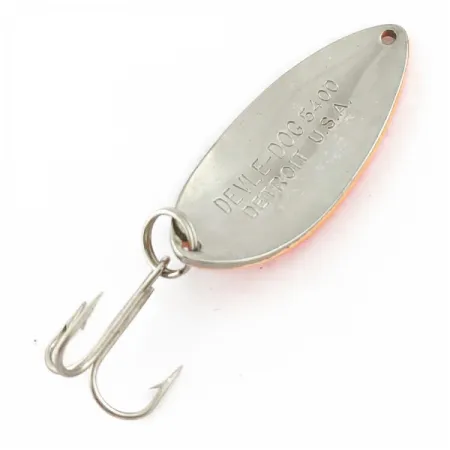 Vintage Eppinger Dardevle Devle Dog  5400 Detroit (1980 s), 1/2oz Nickel/Orange UV fishing spoon #24200