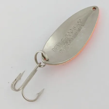 Vintage Eppinger Dardevle Devle Dog  5400 Detroit (1980 s), 1/2oz Nickel/Orange UV fishing spoon #24200
