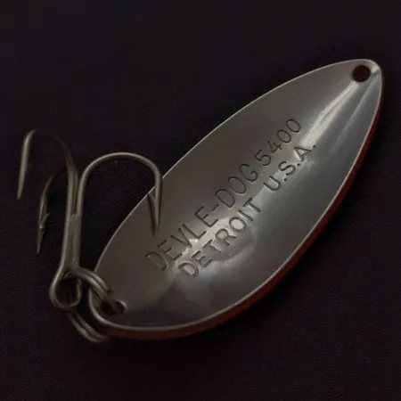 Vintage Eppinger Dardevle Devle Dog  5400 Detroit (1980 s), 1/2oz Nickel/Orange UV fishing spoon #24200