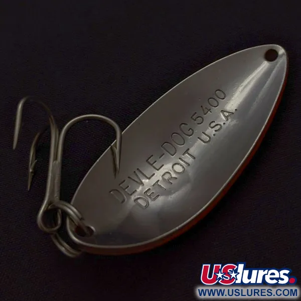 Vintage  Eppinger Dardevle Devle Dog  5400 Detroit (1980 s), 1/2oz Nickel/Orange UV fishing spoon #24200
