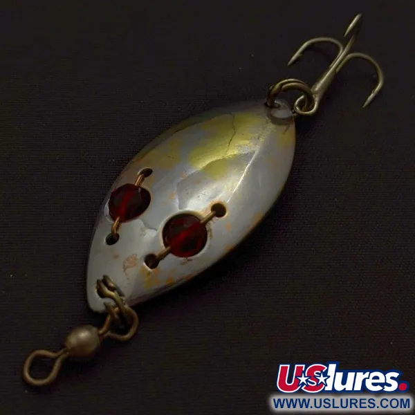 Vintage   Hofschneider Red Eye Junior, 1/4oz silver/brass/red eyes fishing spoon #24210