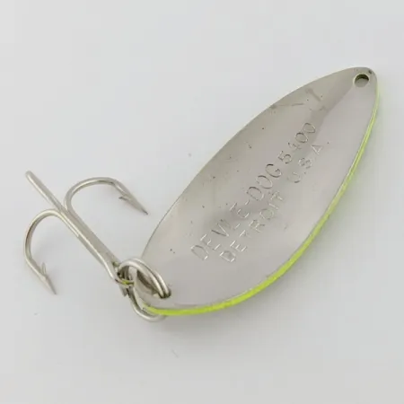 Vintage Eppinger Dardevle Devle Dog  5400 Detroit (1980 s), 1/2oz Nickel/Orange UV fishing spoon #24220