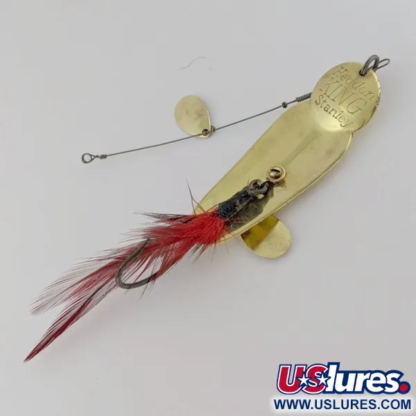 Vintage Heddon King Stanley, 3/4oz Gold/red fishing spoon #24228