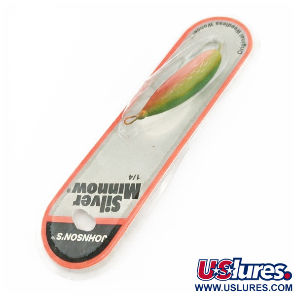 Johnson Silver Minnow Weedless, 3/4oz Green/Orange/Nickel fishing spoon #24267