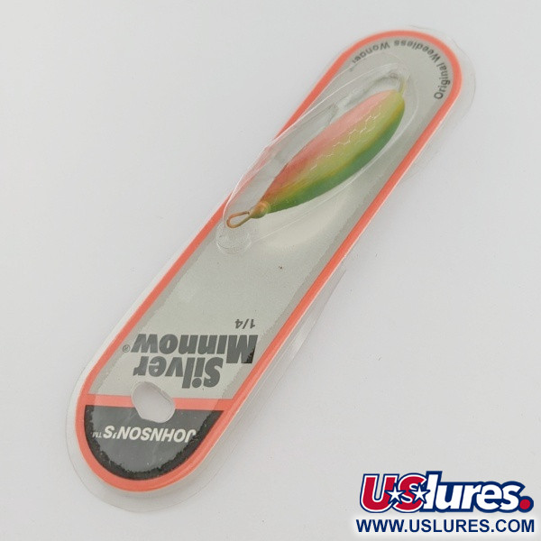 Johnson Silver Minnow Weedless, 3/4oz Green/Orange/Nickel fishing spoon #24267