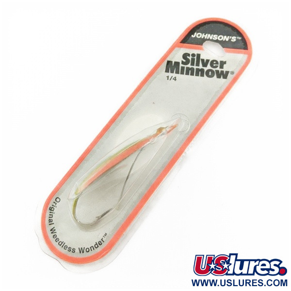 Johnson Silver Minnow Weedless, 3/4oz Green/Orange/Nickel fishing spoon #24267