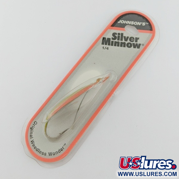Johnson Silver Minnow Weedless, 3/4oz Green/Orange/Nickel fishing spoon #24267