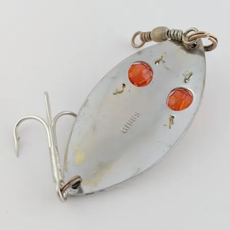 Vintage Gibbs Ruby Eye Wiggler, 1oz silver/red fishing spoon #24277