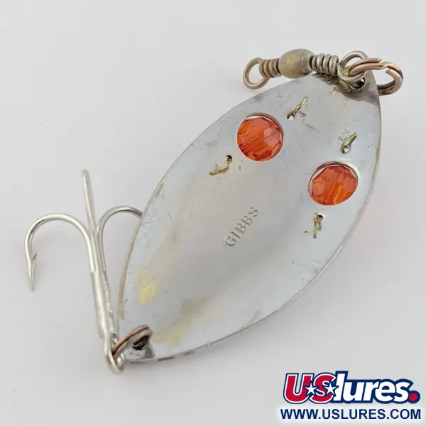 Vintage Gibbs Ruby Eye Wiggler, 1oz silver/red fishing spoon #24277