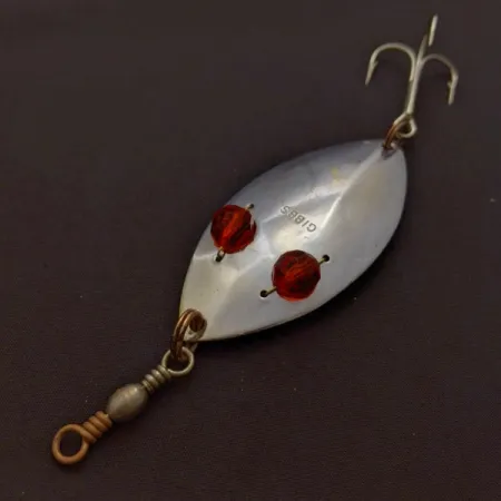 Vintage Gibbs Ruby Eye Wiggler, 1oz silver/red fishing spoon #24277