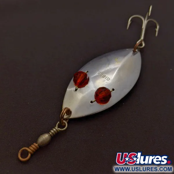 Vintage Gibbs Ruby Eye Wiggler, 1oz silver/red fishing spoon #24277