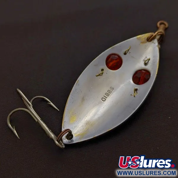 Vintage Gibbs Ruby Eye Wiggler, 1oz silver/red fishing spoon #24277