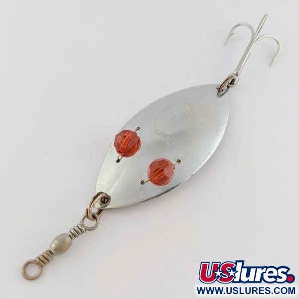 Vintage Gibbs Ruby Eye Wiggler, 1oz silver/red fishing spoon #24277
