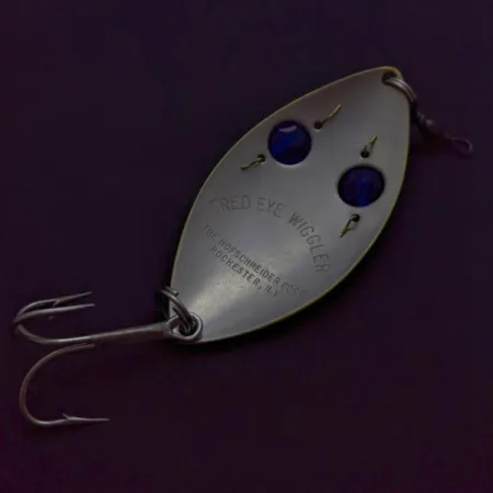 Vintage Hofschneider Red Eye Wiggler, 1oz silver/brass/blue eyes fishing spoon #24287