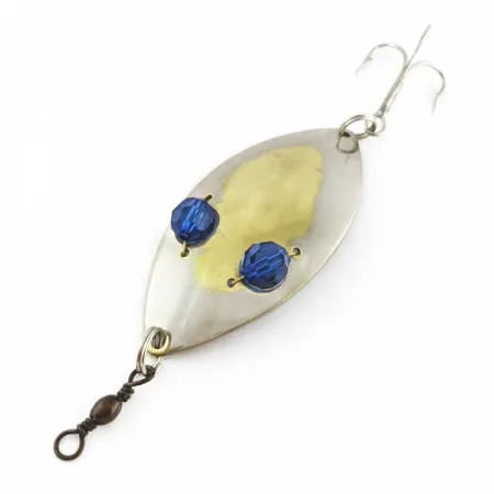 Vintage Hofschneider Red Eye Wiggler, 1oz silver/brass/blue eyes fishing spoon #24287