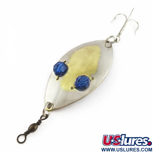 Vintage   Hofschneider Red Eye Wiggler, 1oz silver/brass/blue eyes fishing spoon #24287