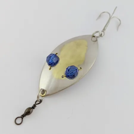 Vintage Hofschneider Red Eye Wiggler, 1oz silver/brass/blue eyes fishing spoon #24287