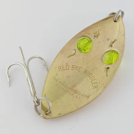 Vintage Hofschneider Red Eye Wiggler, 1oz gold/green fishing spoon #24288