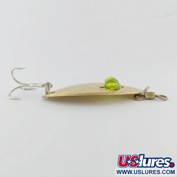 Vintage Hofschneider Red Eye Wiggler, 1oz gold/green fishing spoon #24288