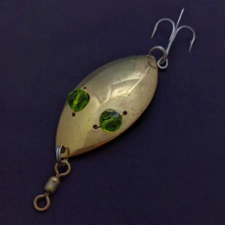 Vintage Hofschneider Red Eye Wiggler, 1oz gold/green fishing spoon #24288