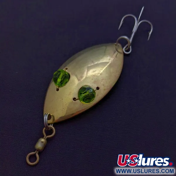Vintage Hofschneider Red Eye Wiggler, 1oz gold/green fishing spoon #24288