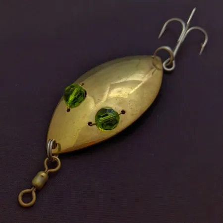 Vintage Hofschneider Red Eye Wiggler, 1oz gold/green fishing spoon #24288