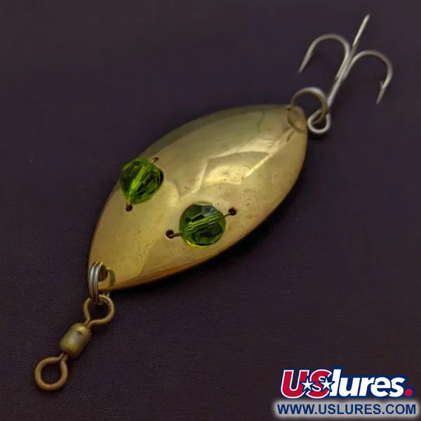 Vintage Hofschneider Red Eye Wiggler, 1oz gold/green fishing spoon #24288