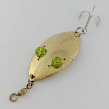 Vintage Hofschneider Red Eye Wiggler, 1oz gold/green fishing spoon #24288